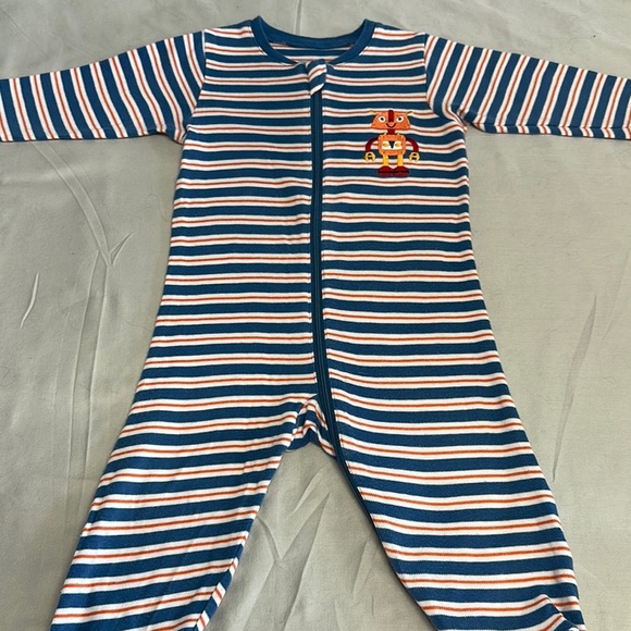 Tuffy - Blue, Orange, and white Striped onesie sleeper with embroidered robot - Picture 3 of 3